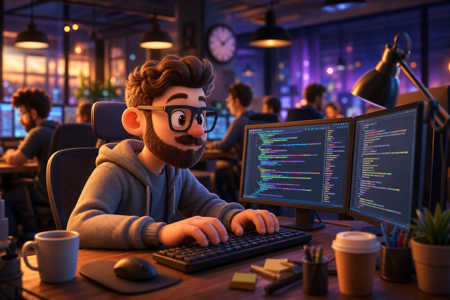 برنامه‌نویس در حال کار در دفتر